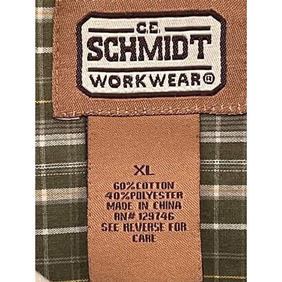 C.E. Schmidt Workwear‎ Mens Green & White Plaid Button-Up Shirt XL - Picture 3 of 11